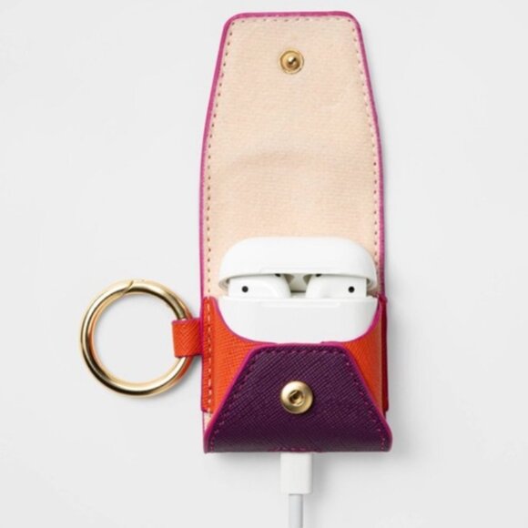 🌼 Apple Airbuds Gen 1/2 Saffiano Earbud Case w/Clip, Fuchsia/Orange/Purple NWT - Picture 2 of 5